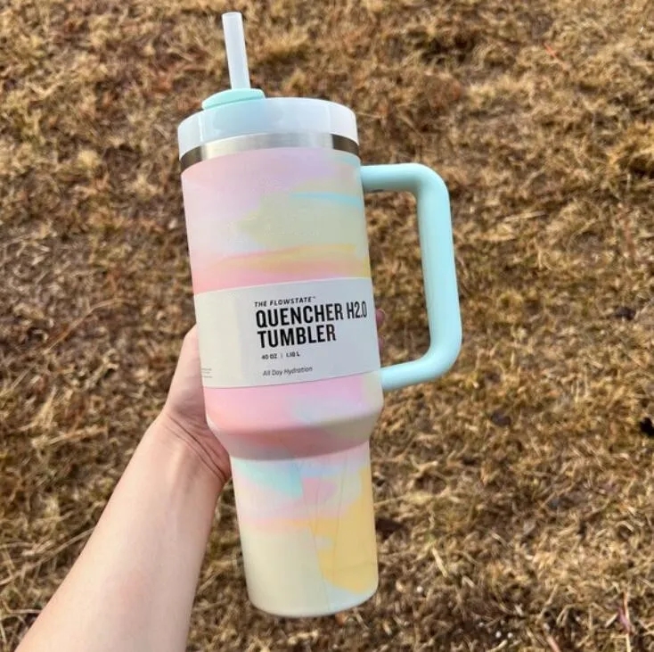 Dhl 40oz gobelers h2.0 Slate Clean Fil Chool Colon serein tasses de 40 oz en acier inoxydable avec poignée couvercle et paille