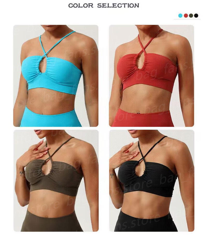 Designer Women's Yoga Suits Softs Tops Shorts with Drawstring Cross Shoulder Straps Slim 3/4 Shorts Women's Summer Breathable Clothing-image-971731337