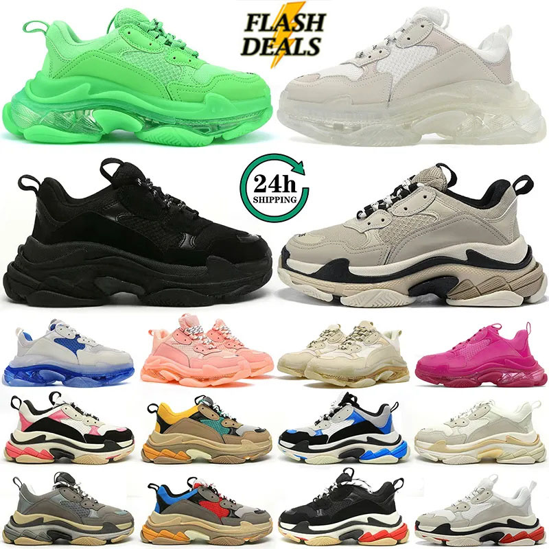 2024 triple s men women designer shoes platform sneakers clear sole black white beige sand grey red pink blue Royal Green fuchsia sail mens trainers