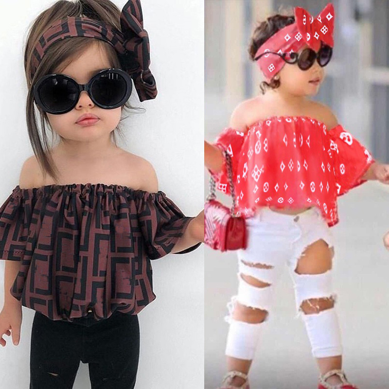 Designer Clothing Sets Kids T-shirt Fashion Brand Summer Childrens Girls Cotton Two-piece 90-150-image-970757160