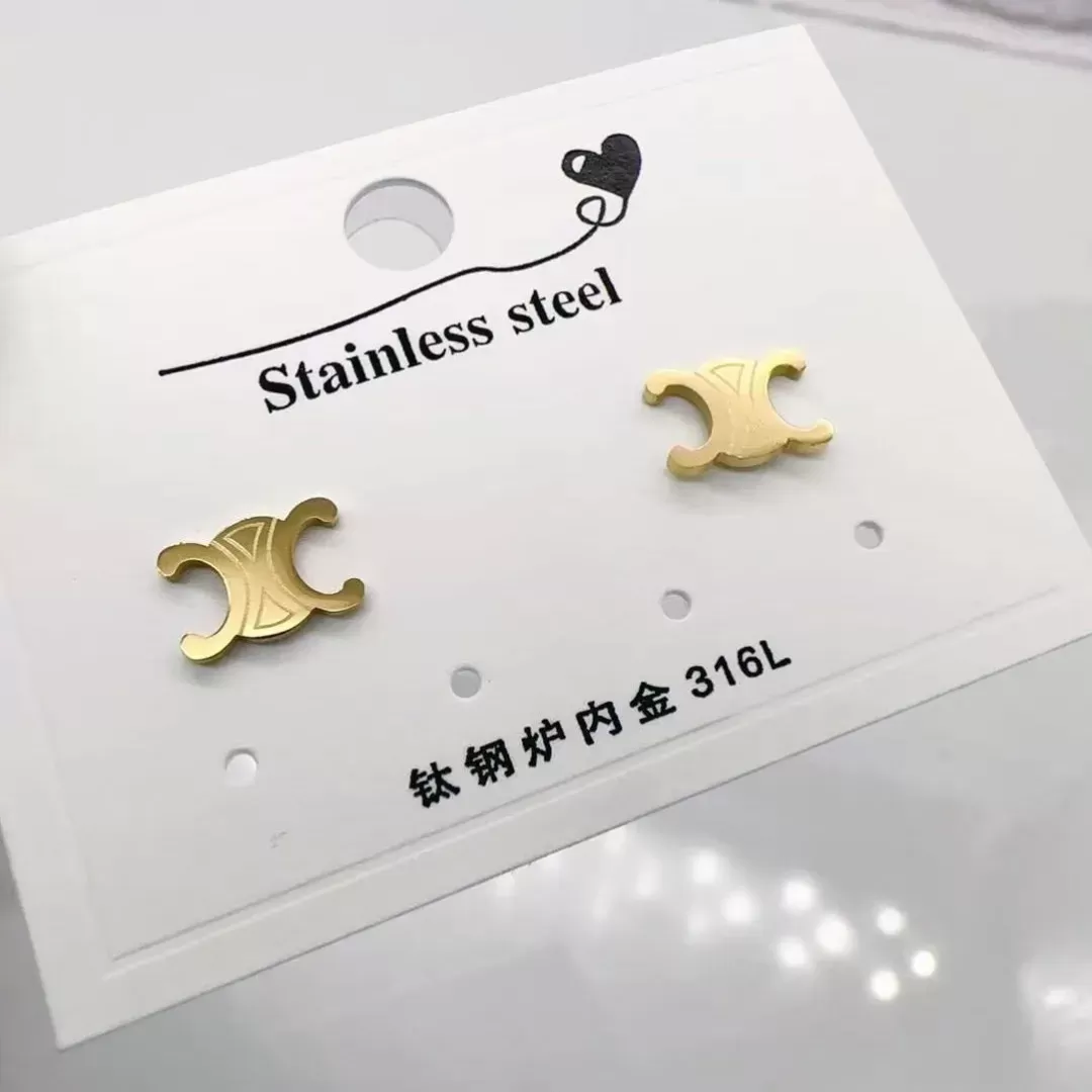 316l Stainl Steel 3 sizes small middle large letter C stud Earring 18k rose Gold Sier studs Earrings Women men Wedding Party love Jewelry never f-image-972129080