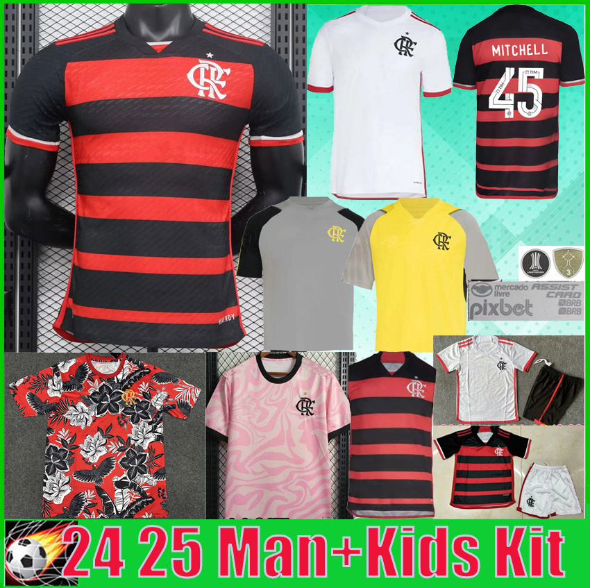 Flamengo 24 25 Soccer Jerseys 2024 2025 DE ARRASCAETA E.RIBEIRO GABI B.HENRIQUE DAVID LUIZ DIEGO PEDRO GERSON Player Fans Man football shirt Kids Kit Training shirt 