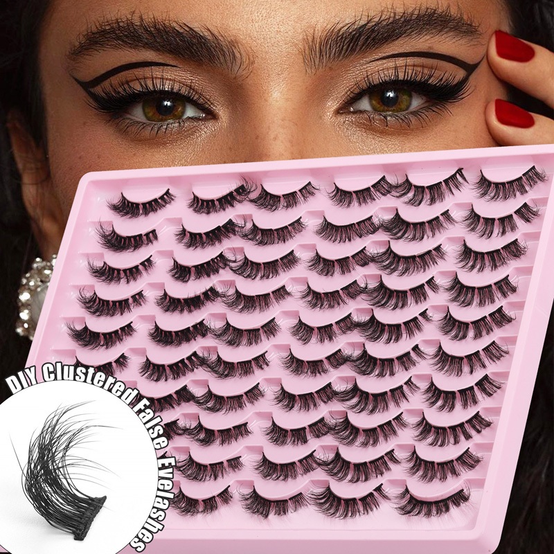 Thick Fluffy Segmented Eyelashes Naturally Soft Light Handmade Reusable Curling DIY Cluster Lashes Messy Crisscross Eyelash Extensions-image-413056123