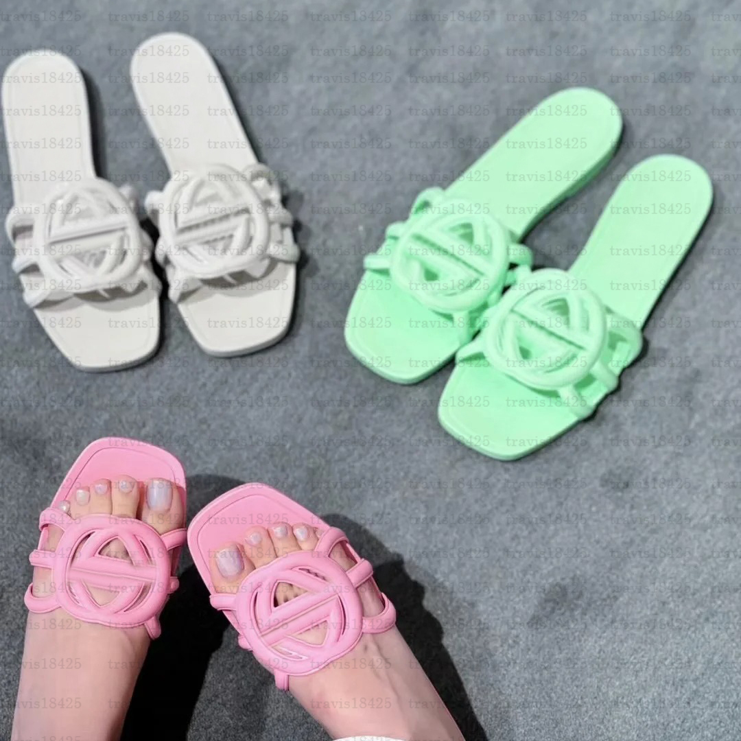 10A Designer Slippers Women Interlocking Slides Rubber Sandals Ladies Flat Beach Jelly Script Orange Summer Fall Mules Outdoor Waterproof Luxury Sliders with box 