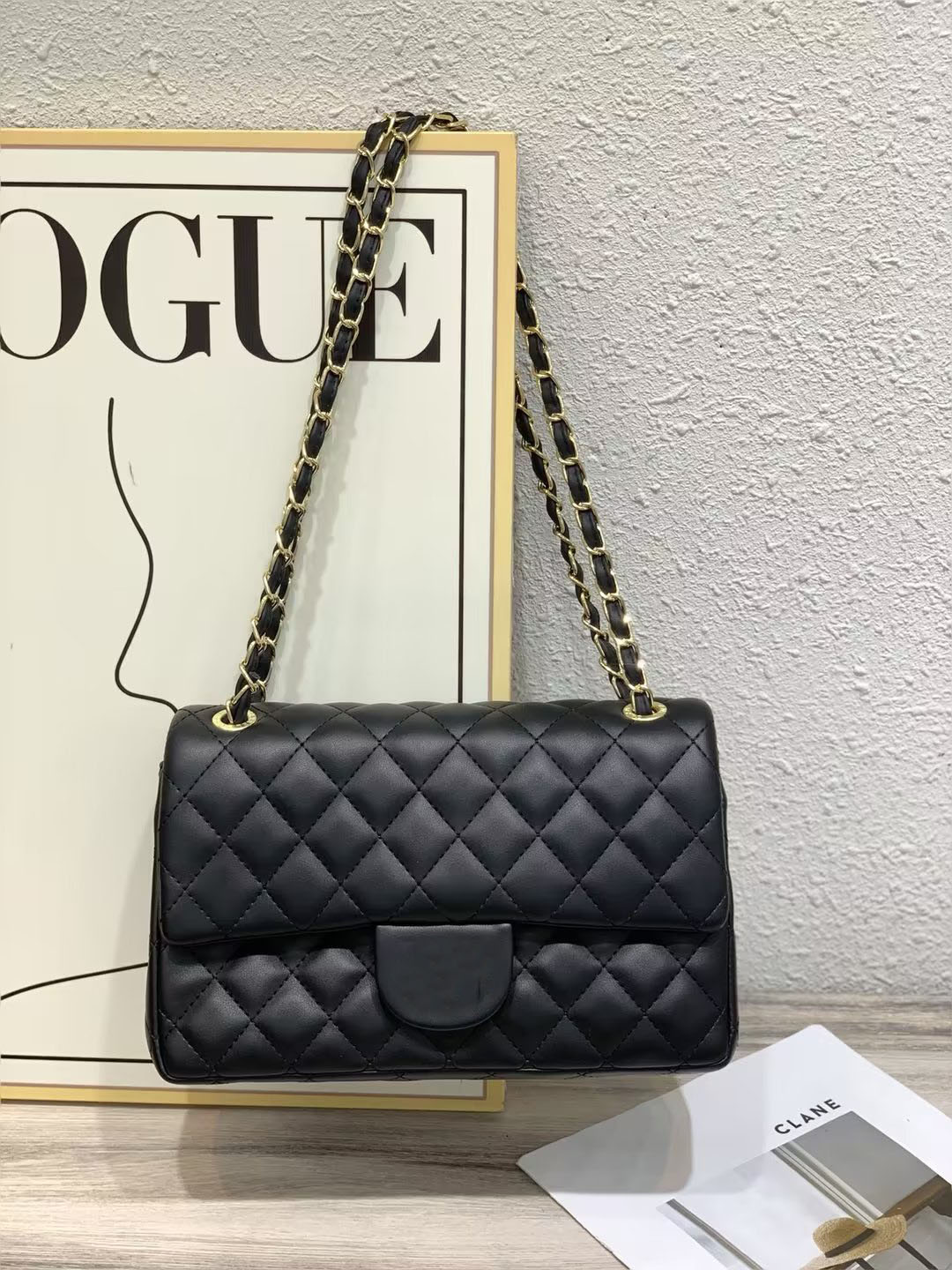 Sacs de créateurs Sac à bandoulière avec chaîne, pochette à rabat, fourre-tout, portefeuille à carreaux en fil de velours, double lettres, solide