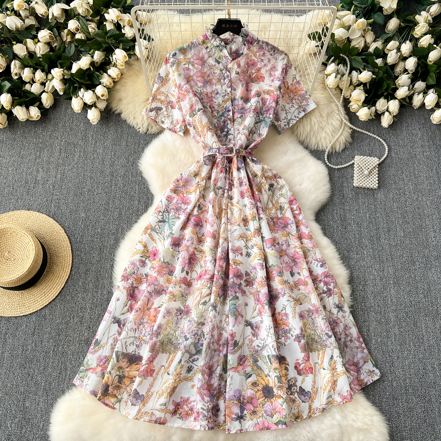 Robes décontractées Piste 2024 Robes d'été de mode pour femmes à manches courtes Imprimes vintage Vintage Verstidos de vacances à aline décontrac