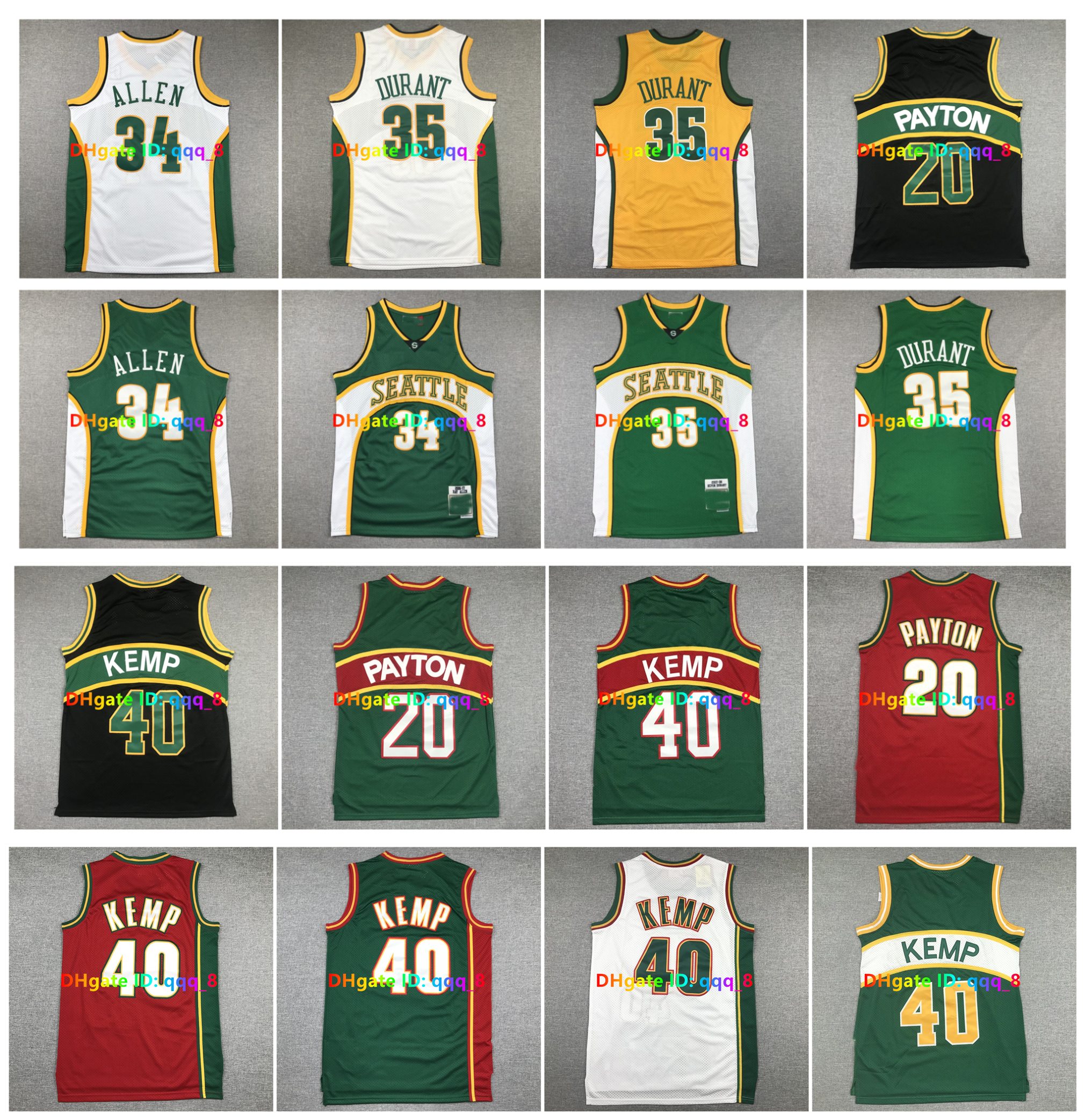 Retro 35 Kevin Durant Sonic Basketball Jersey Seattle 20 Gary Payton 40 Shawn Kemp 34 Ray Allen Team USA Green Red White Black Size S-XXL-image-973187317