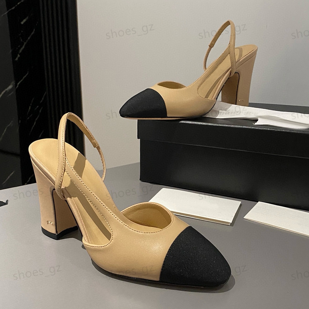 Summer Slingback thick Sandals Dress shoes 9cm chunky block Heels Round toe Women&#039;s luxury designers wedding Evening shoes factory footwea S-image-972896465
