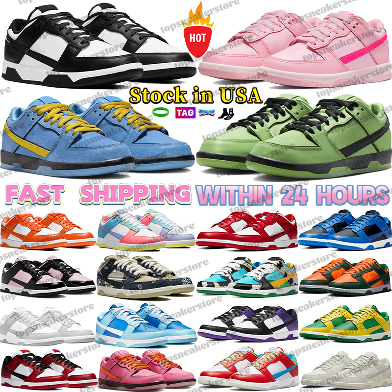 designer shoes for men Local Warehouse sneakers stock in USA white black panda low mens womens leather running shoe trainers in team orange green Triple white Pink 
