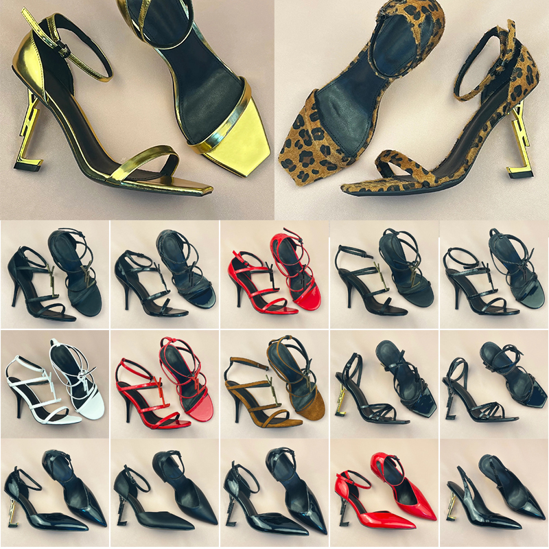 With Box Women Luxury Dress Shoes Designer High Heels Patent Leather Gold Tone Triple Black Nuede Red Womens Lady Heel Fashion Sandals Party Wedd