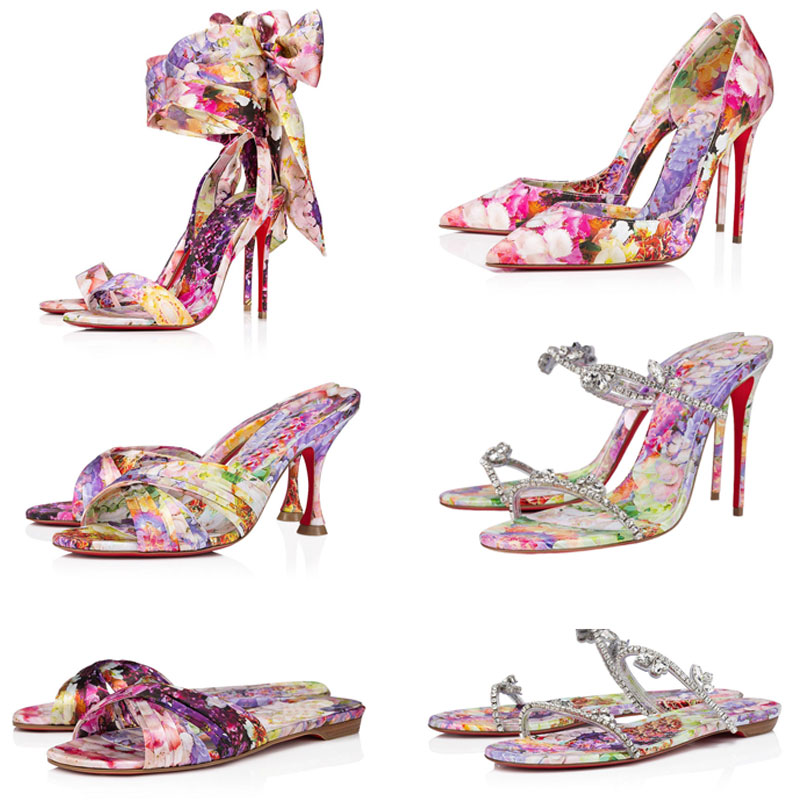 Floral Designer Heels Crystal Luxury Sandals 6.5/8.5/10cm Heels Shoes Designer Pumps Summer Flat Slides Slippers Satin Sandal Mediterranean Dress-image-972919130