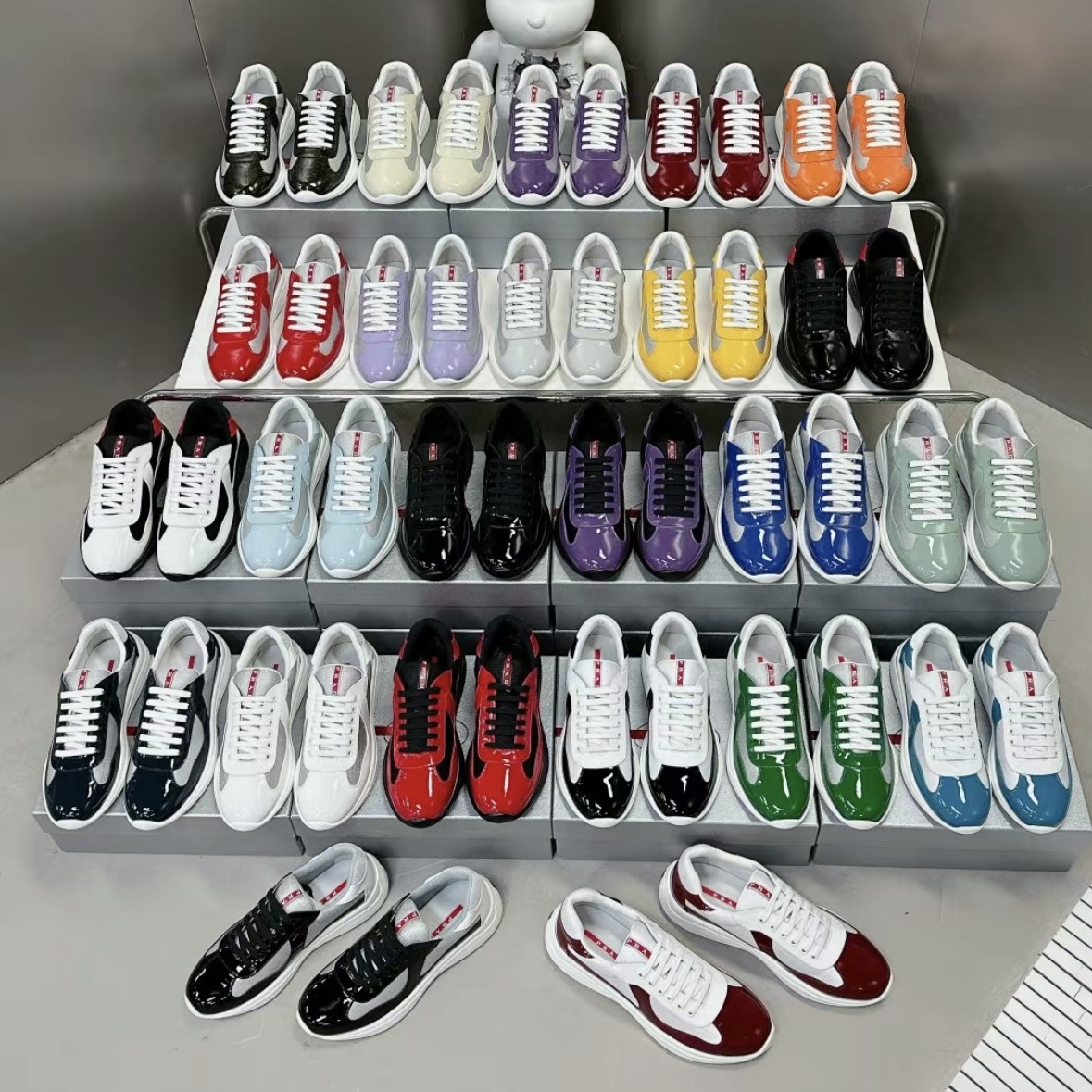 Women Men Americas Cup Xl Leather Sneakers High Quality Patent Leather Flat Trainers Black Mesh Lace-up Casual Shoes Outdoor Runner Sport Shoes S-image-973620686