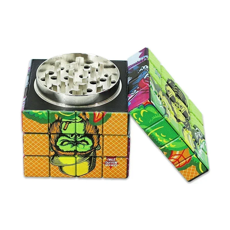 Rubik's Cube forme broyeur à tabac modèle populaire en plastique métal broyeur de tabac Bong 60mm 4 couches broyeur à épices accessoires pour fum