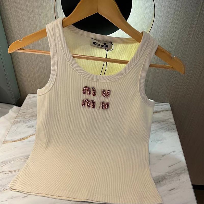 Tank tops designer top fashion tanktop trendy sexy high quality embroidery sleeveless cotton wide shoulder camisole-image-977603057