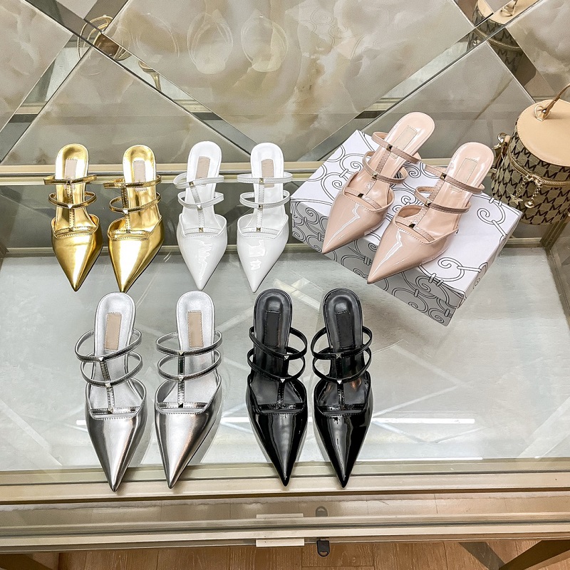With Box 2024 designer high heels womens dress shoes luxury sandals kitten platform black white silver leather rivet peep-toes slingback gold 6 8cm