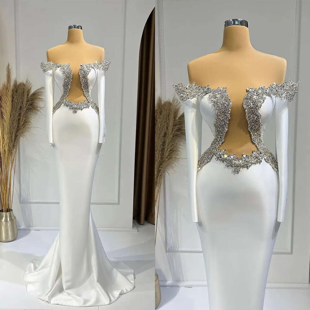 Art Transparent Deco Inspired Mermaid Dresses Elegant Wedding Neck Beaded Satin Applicants Backless Or Length Custom Made Plus Size Vestidos De Novi