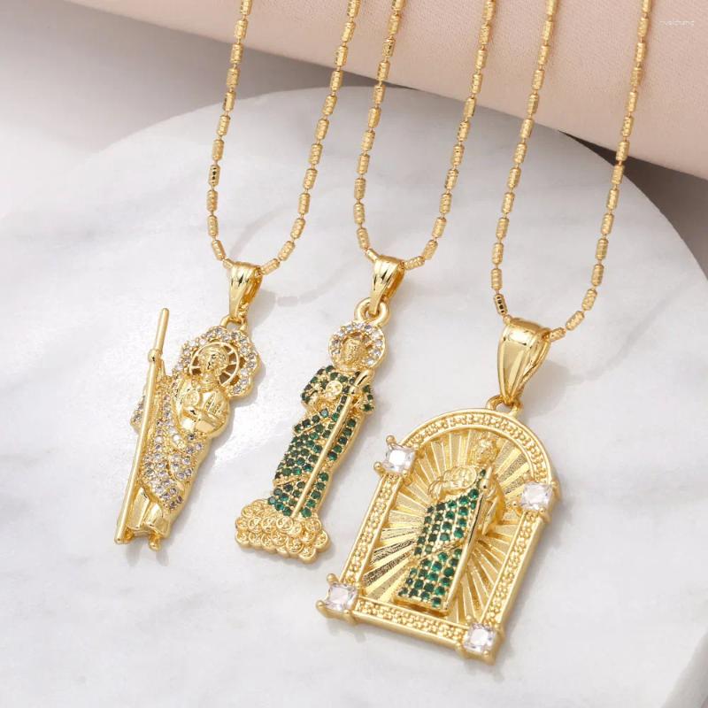 Pendant Necklaces Green Crystal San Judas For Women Religious Necklace Amulet Gold Plated Jewelry Gifts Her Nkes37-image-973573727