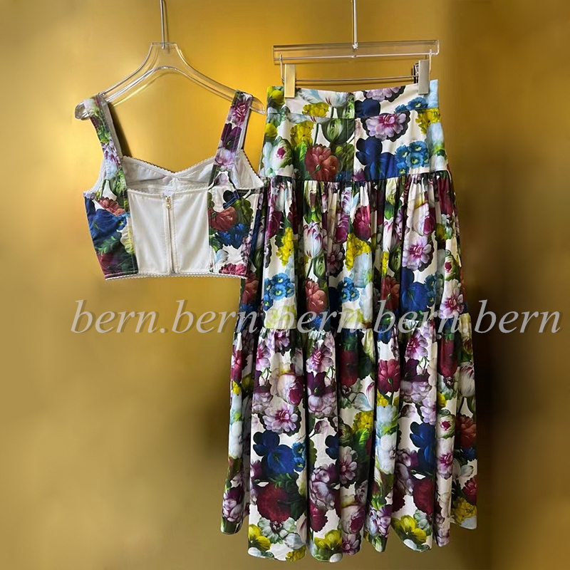 Robe imprimée de qualité supérieure pour femmes, ensemble Camisole, gilet et jupe, robe imprimée de flore aux couleurs vives