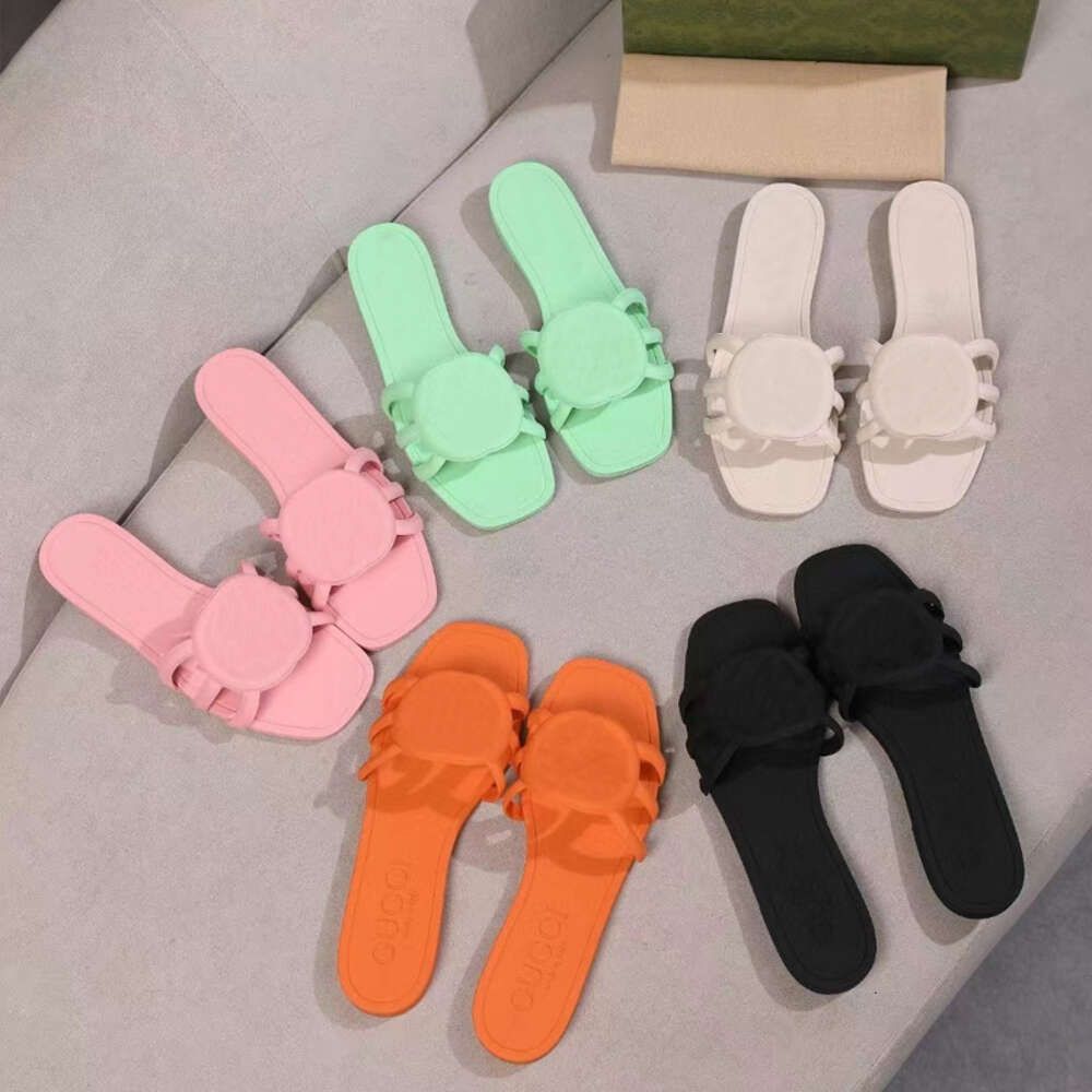 Designer Sandals Women Interlocking G Slides Rubber Slippers Ladies Flat Beach Jelly Script Orange Summer Fall Mules Outdoor Waterproof Luxury-image-973652216