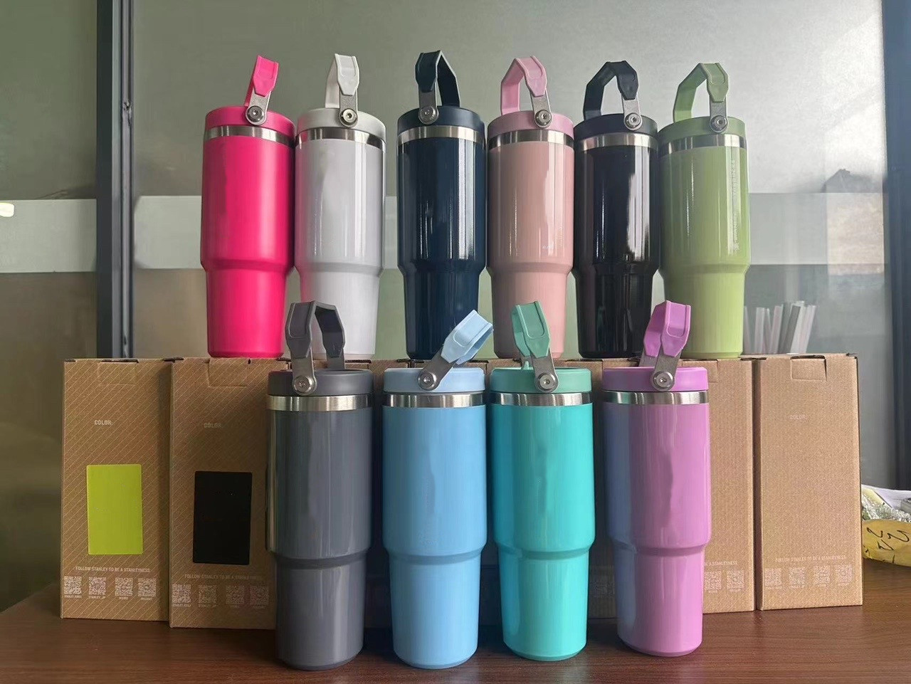 Cobrand 20oz 30oz Tumbler Flip With handle Straw And Lids Stainless Steel Coffee Termos Cup Reusable Leakproof Car Mugs vacuum Water Bottles 0508-image-1095685831