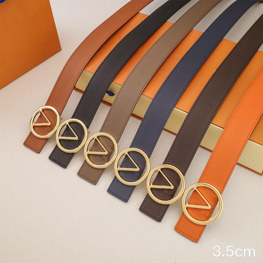 Designer Belt Genuine Leather Belts for Women Men Width 3.5cm Classic Gold Round Letter Smooth Buckle Cowhide Waistband Litchi Vein Ceinture-image-973777150