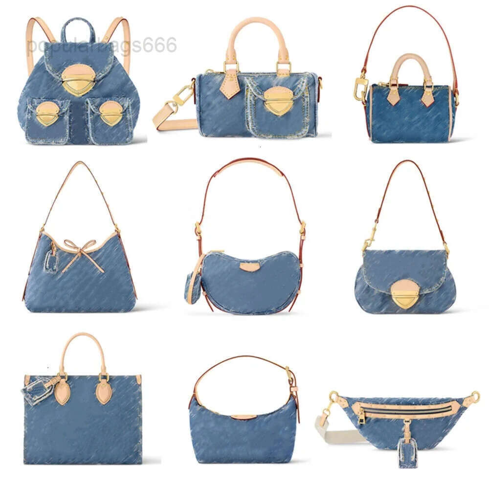 Brand shoulder bag designer retro denim women's crossbody bag Hobo blue flower messenger wallet Lois Vuton Axillary pouch 