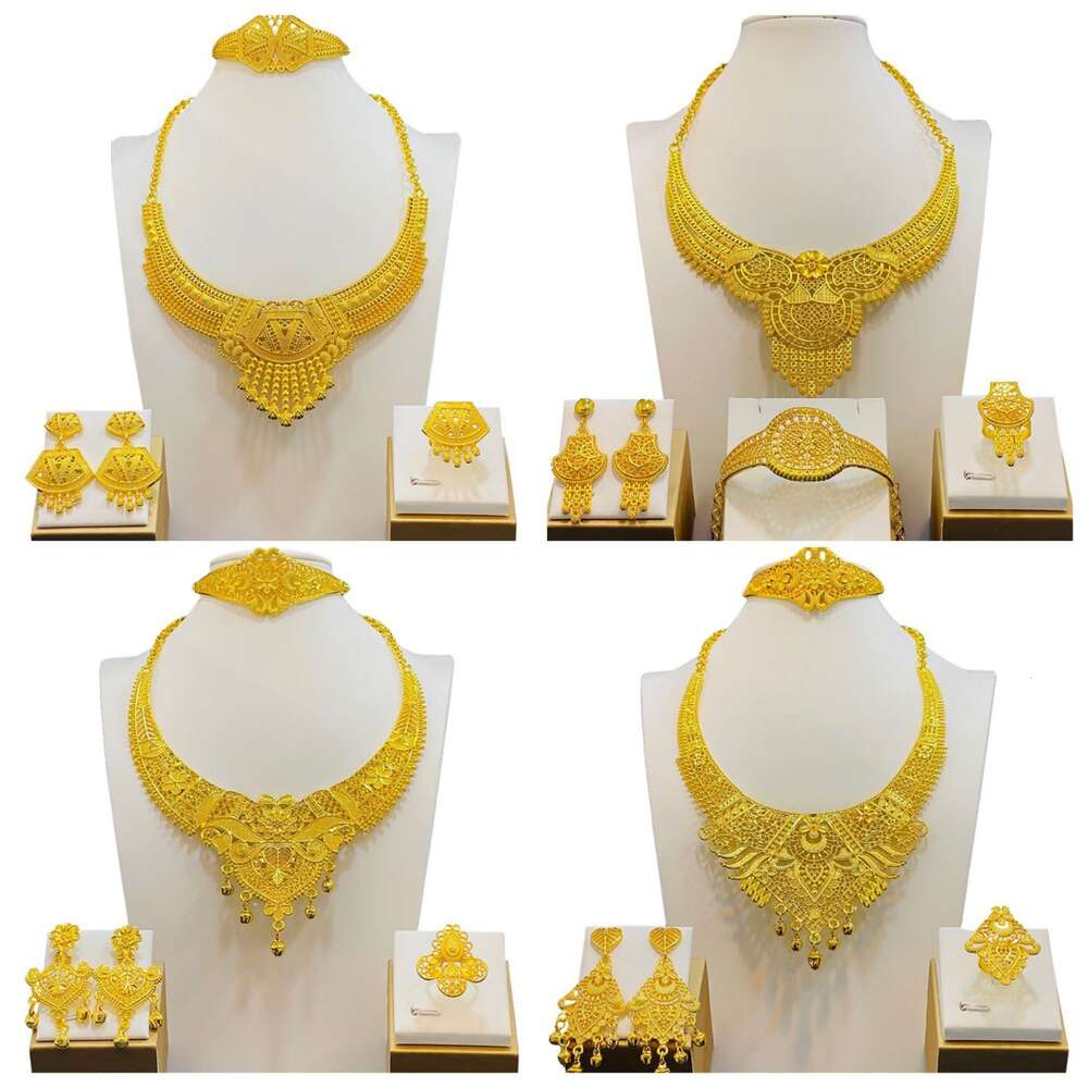Collier à franges multicouches et boucles d'oreilles pour la fête des femmes ou décoration de mariage en or de bijoux de mariage à la mariée or