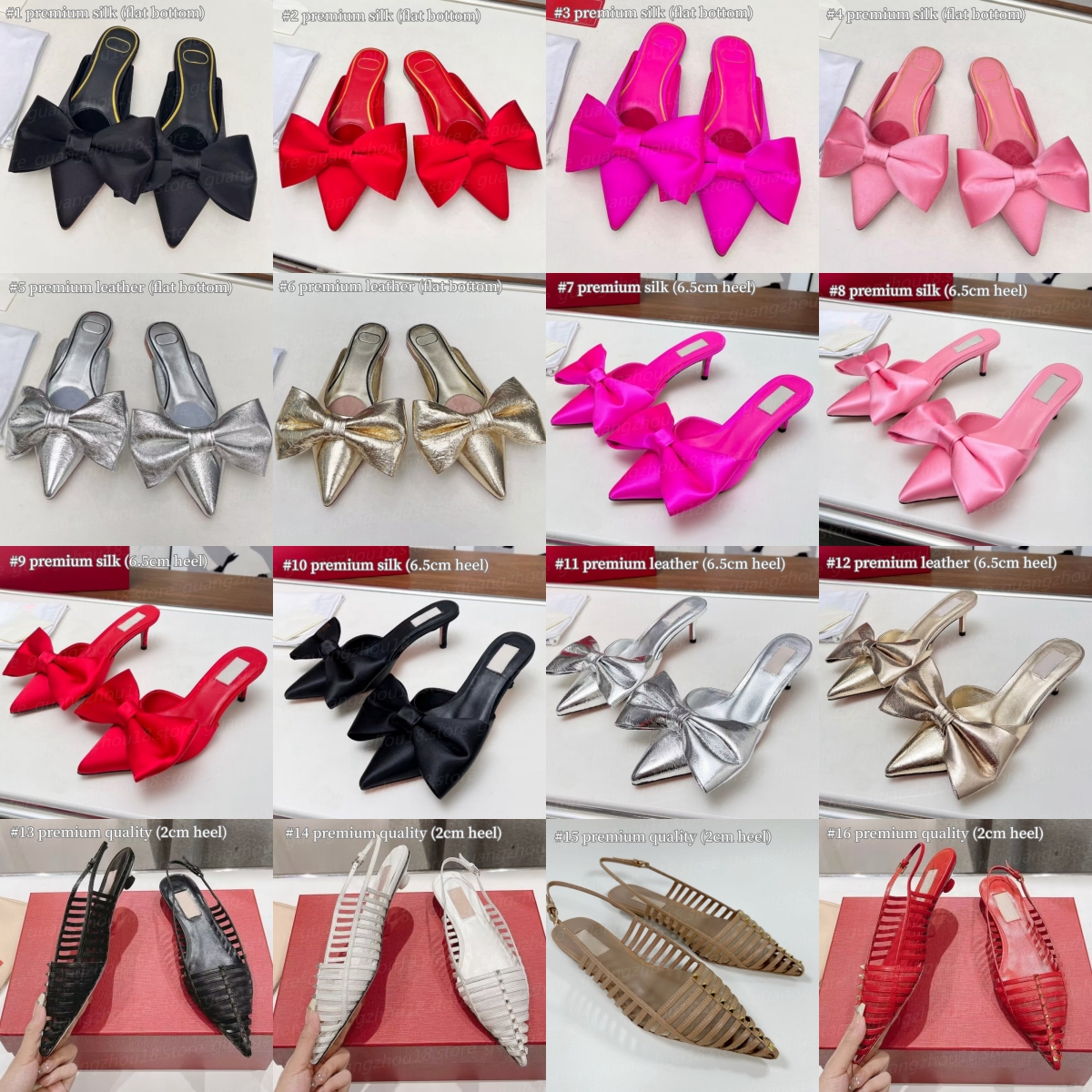 10A Premium Designer Muller Slippers with Big Bow Fashion Pointed Flat Cut-outs Shoes with Rivets for Women Summer Outfoor Shoes 25953 26960-image-942790098