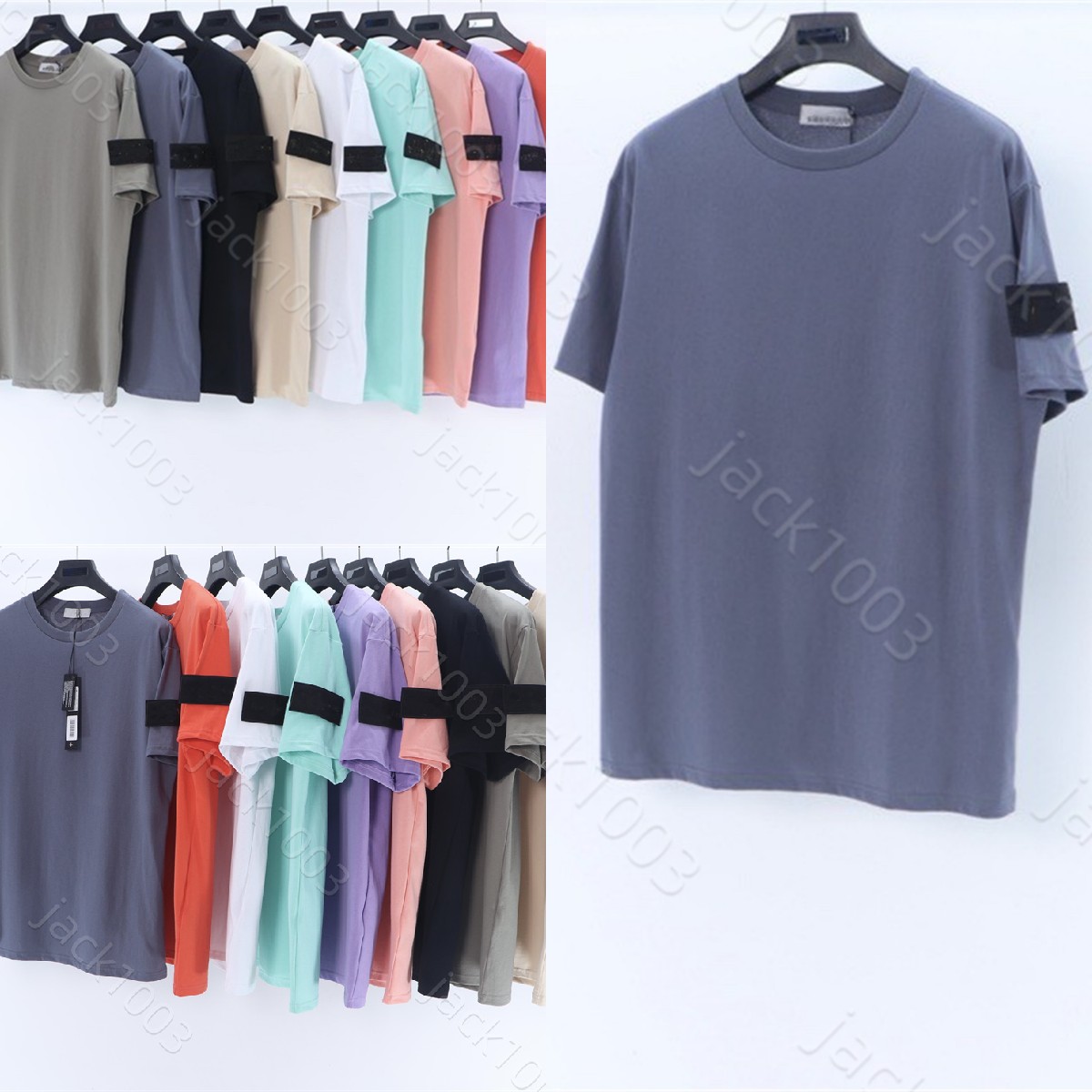 ISLAND Classic basic style Men Casual T Shirt STONE Badge Embroidered Round Logo Cotton Couple Short sleeved T Shirt fashion loose Plus size hip-hop