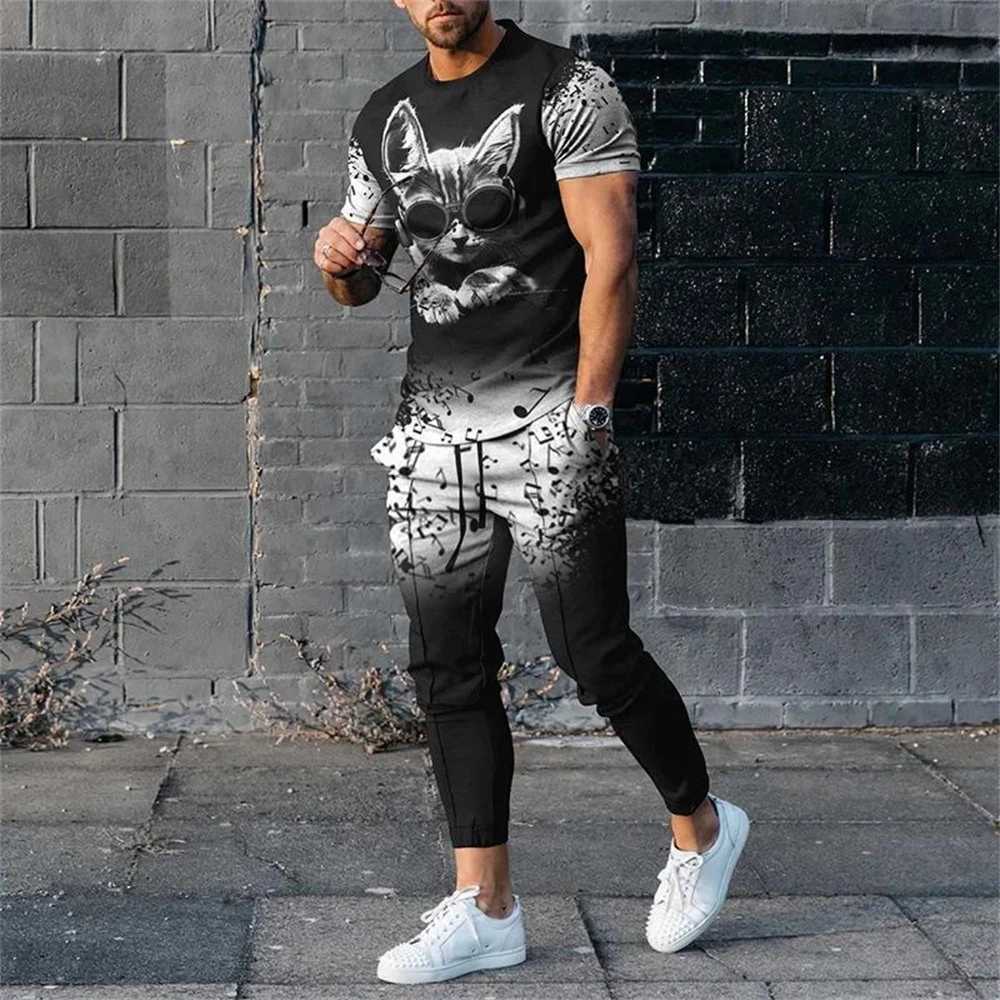 Men's Tracksuits Male Clothes Men Tshirt Suit Tracksuit 3D Printed Sportswear Short Slve T-shirt Long Pants rend O Neck Strtwear 2 Piece Set Y2