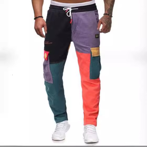Pantalons décontractés en velours côtelé des hommes colorés joggeurs de harem coloré de la mode harajuku pantalon hip hop streetwear mâle pantalo
