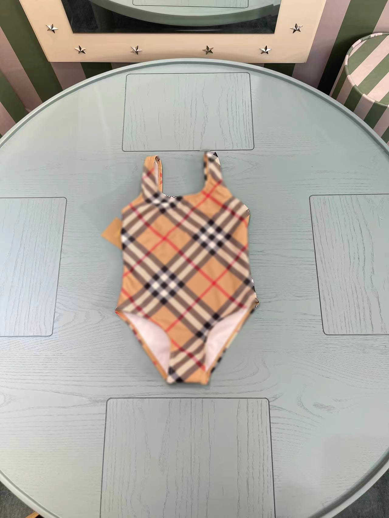 Brand kids one-pieces Swimsuit Plaid printing girls swimwear size 80-150 CM Summer child Beach Bikinis Designer Children Swimwears-image-1024076062