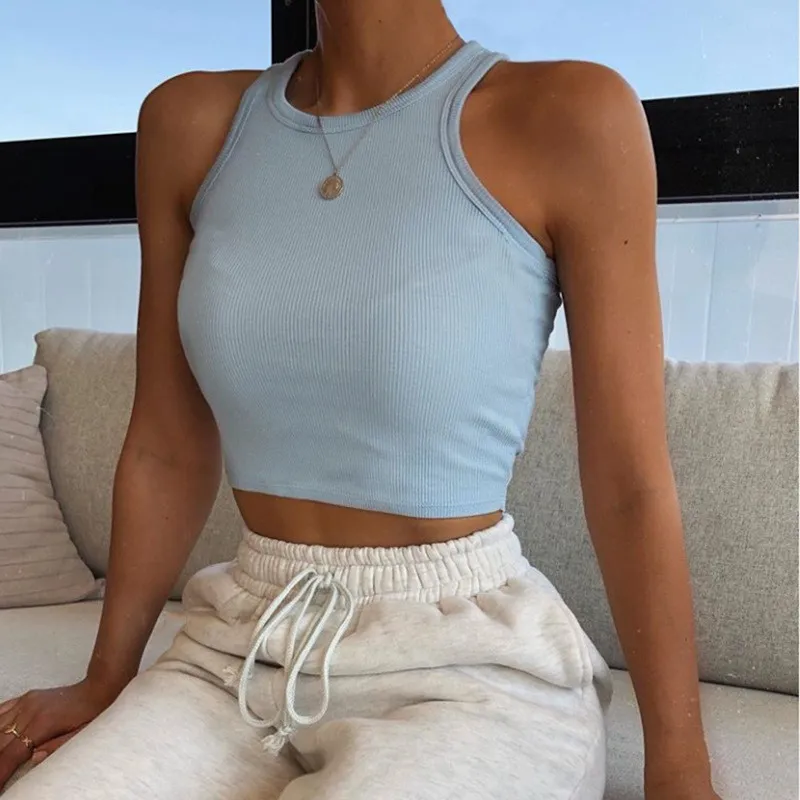 NEW Designer Summer Women Ribbed Tees Sleeveless Pullover Tops Casual Solid O-neck T-Shirt Y2K Sporty Crop Top Bulk Items Wholesale Clothes 10992
