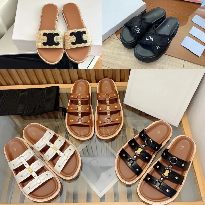 luxury Designer Slippers sandal Summer beach womens Leather Mule Sliders Casual shoe gladiator Flat sandale fashion black brown pool slide Slippe-image-974610322