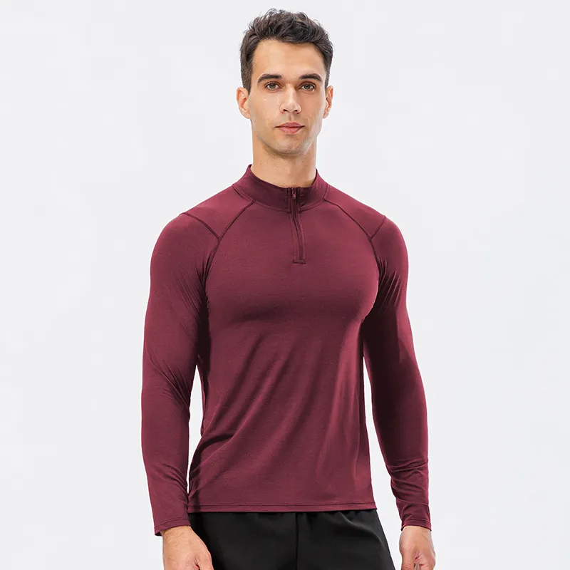 LL Men Long Sleeve Stand-up collar Polo Shirt Men High Elasticity Tights Running Fitness Training Quick Dry Gym Clothing Spring Autumn Top