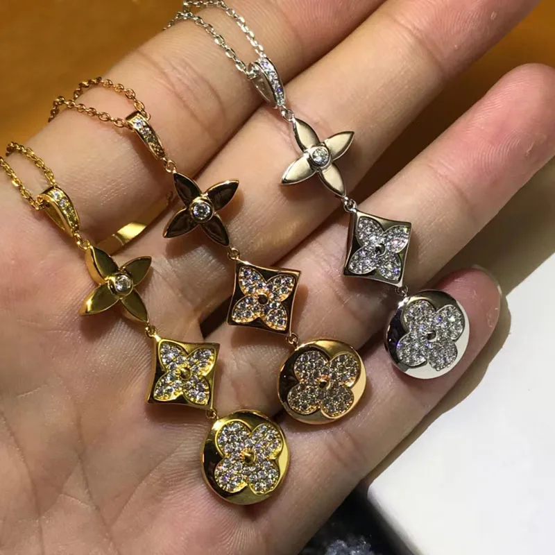 Brand Luxury Classic Designer Pendant Necklaces Geometry 18k Gold Elegant Bling Diamond Shine Crystal Necklace Jewelry Birthday Gift