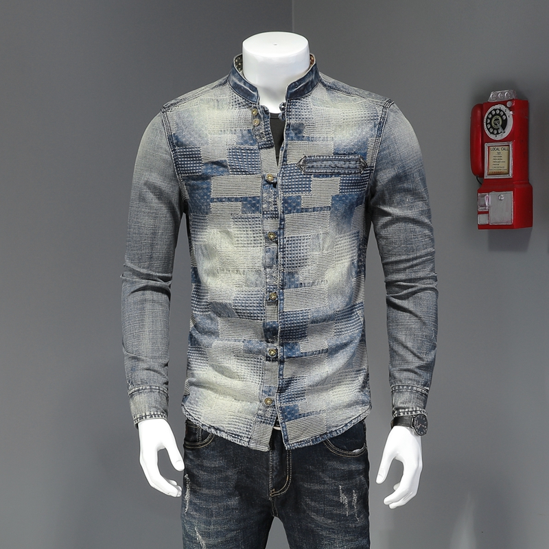 2024 Designer Men's T Shirts Mens Spring Autumn Denim Shirt T-shirts Long Sleeve Button-down Up Tops Casual S-4XL