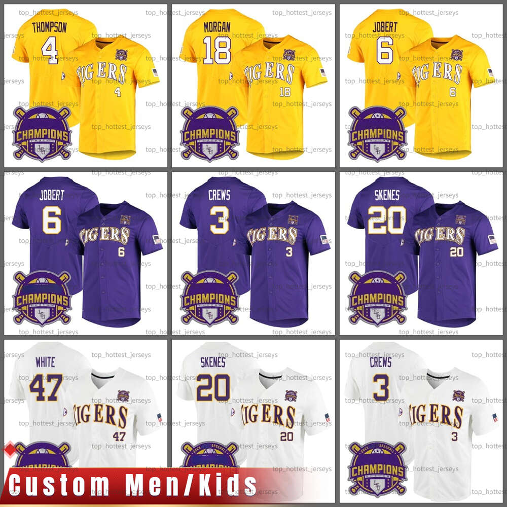 2023 Champions Baseball Jersey Dylan Crews Paul Skenes Kevin Gausman Wes Toups Brayden Jobert Tre Morgan 47 White Collier Cranford Custom LSU Tig-image-975112706