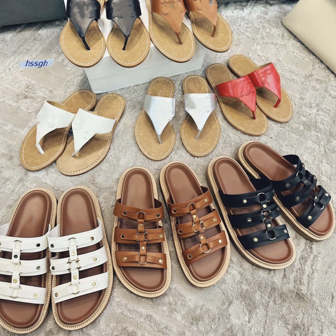 2024 top luxury Designer Slippers sandal Summer beach womens Leather Mule Sliders Casual shoe gladiator Flat sandale fashion black brown pool sli-image-975149967