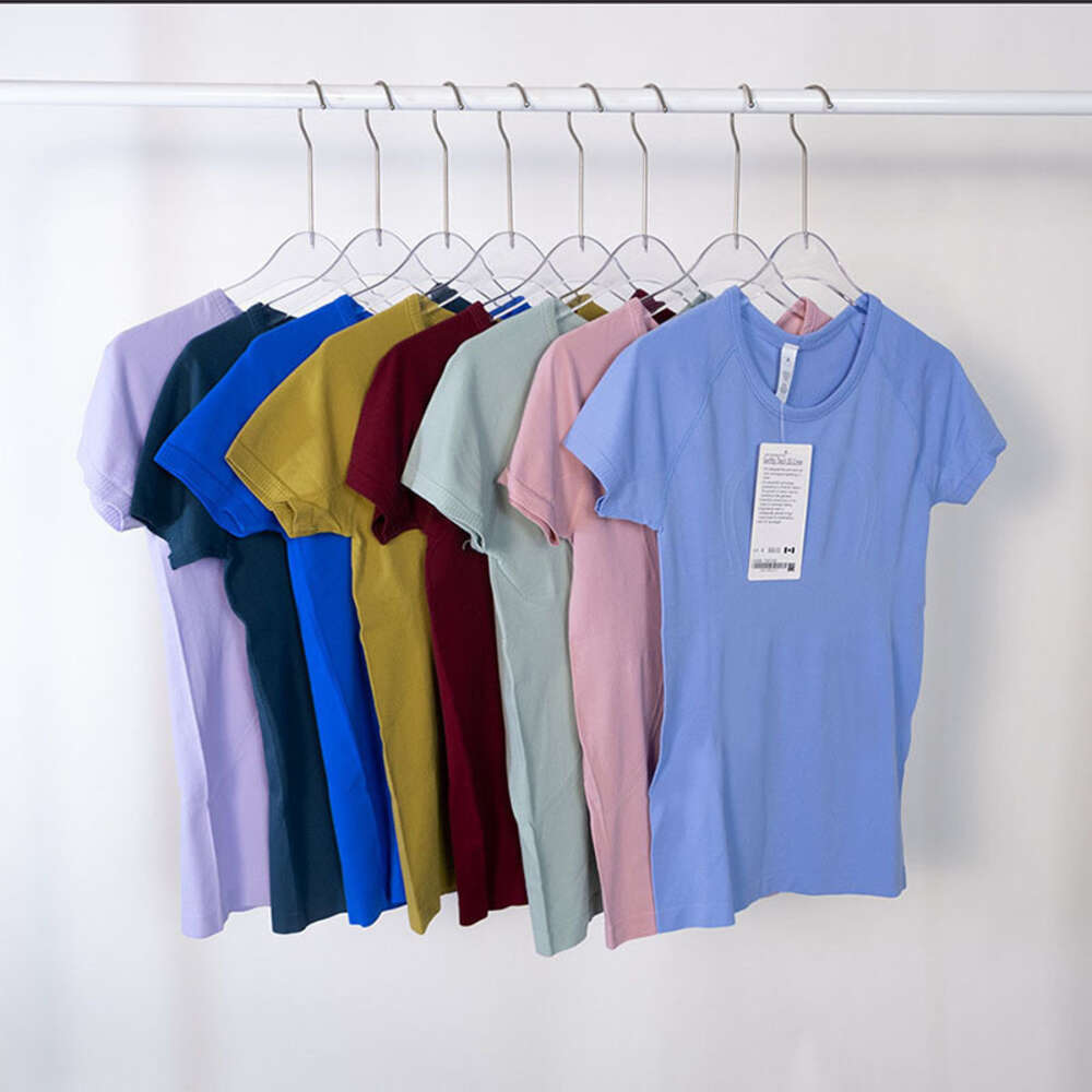 Womens Short Sleeve Yoga Outfits Shirt L-199 O Neck Sports T-shirt Women Fitness Knitted High Elastic Breathable Athletic Workout Tee Sportwear-image-975011871