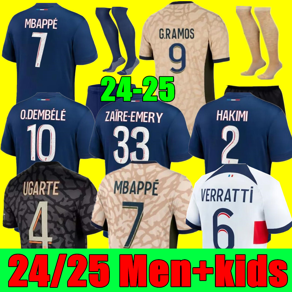 New 24 25 MBAPPE HAKIMI soccer jerseys home N.Mendes M.ASENSIO KOLO MUANI O.Dembele third Maillots de football 2024 2025 VERRATTI 4th Men Women kids kit shirt uniforms 