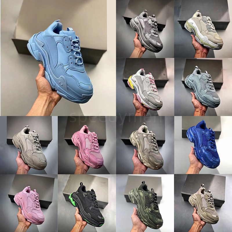 designer casual shoes paris high quality triple s men women platform sneakers clear sole black white grey red pink blue Royal Neon Green mens tra-image-975041830