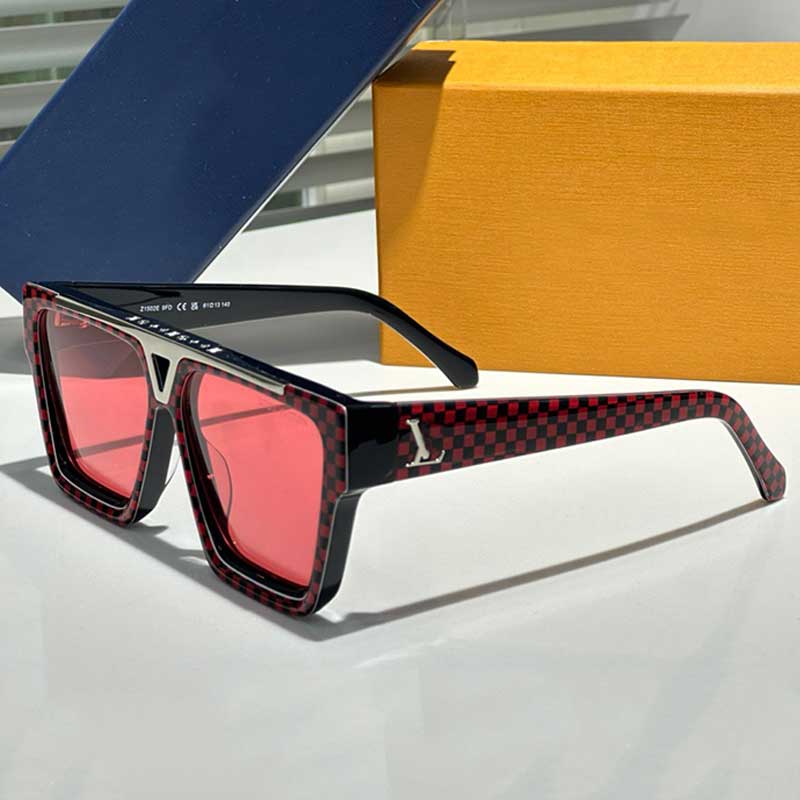 Evidence Damier Pop Sunglasses Z2432W Designer Sunglasses for Women Red Square Acetate Frame 100% UV Protection Engraved Metal Strip Brand Men Sq-image-975439471