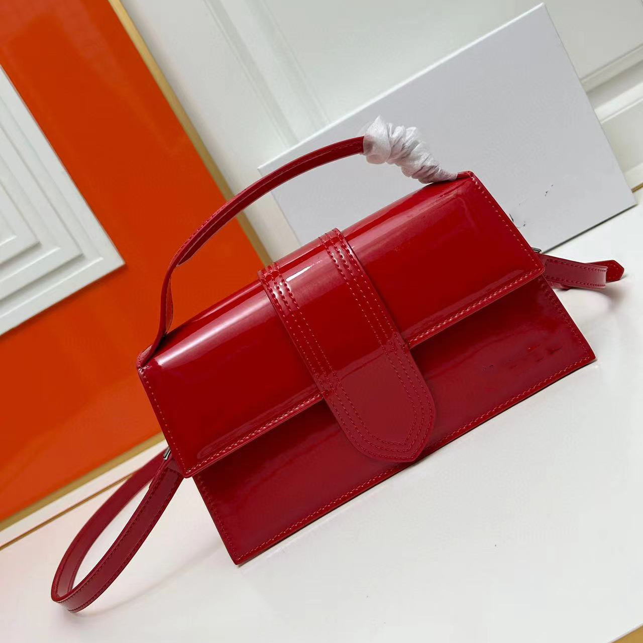 Jacquemues Designer Bag Red Tote Bag Women Crossbody Bag Handbag Vintage Designer Suede Leather Lacquer Leather Shoulder Bag Underarm Handle Purs-image-975526798