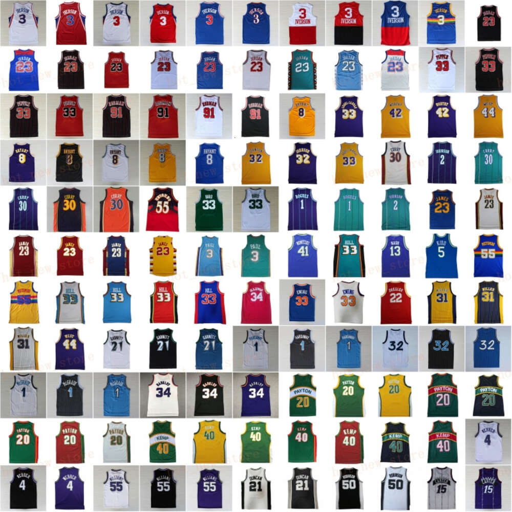 Classic Retro Basketball Jersey Vintage Iverson Olajuwon Drexler Stockton Rose Pippen Rodman Garnett Webb Nowitzki Kidd