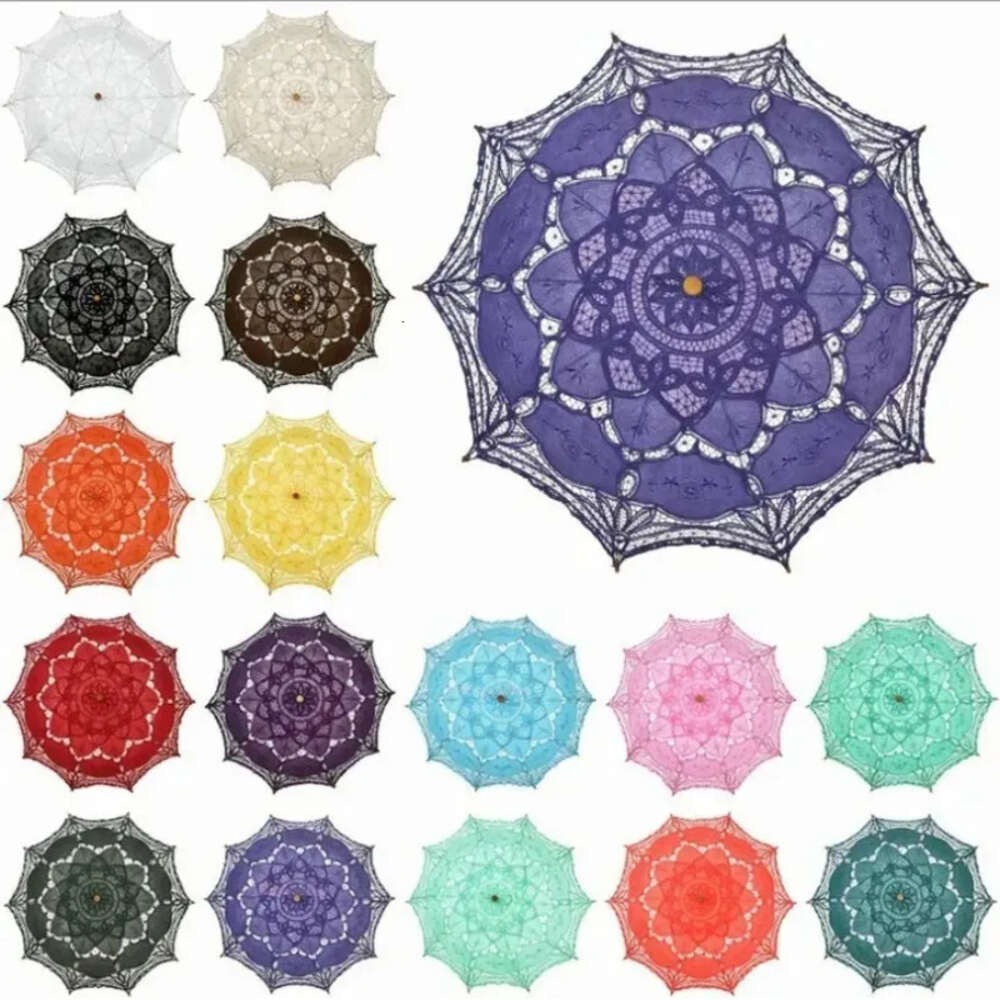Bridal Colourful Battenburg Cotton Parasol Handmade Lace Embroidery Sun Elegant Wedding Party Decoration Umbrella Jy25 0923 M260302-image-1095984832