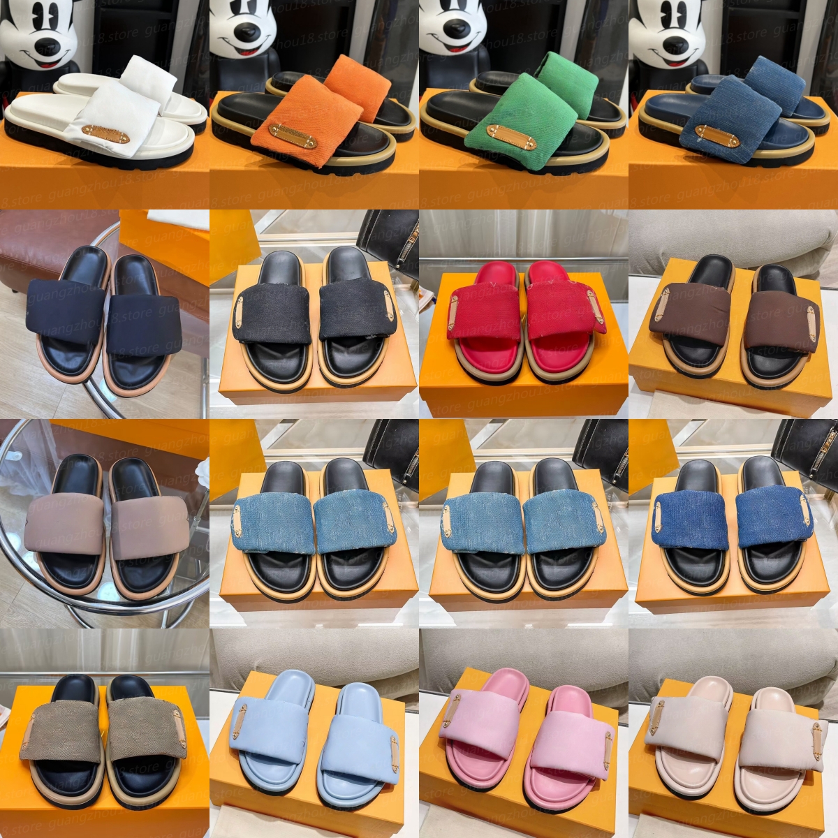 10A Premium Designer Slippers with Flat Bottom Women&#039;s Summer Slippers with Hook in Denim Canvas Leather Label Couple Shoes 26201-image-975823867