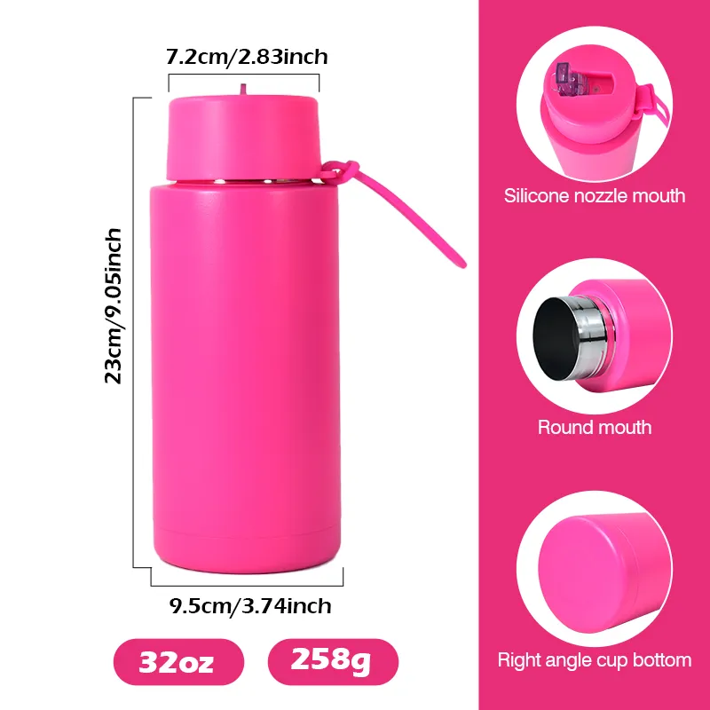 34oz stainless steel sports water bottle with silicone handle big capacity drinking tumbler outdoor camping cup vacuum insulated travel mugs