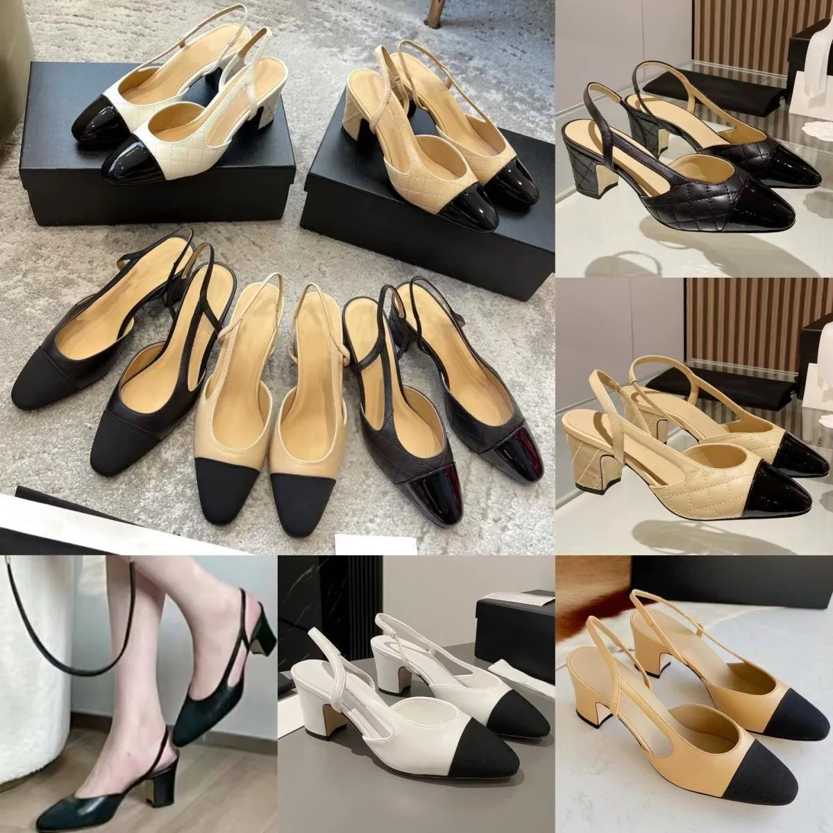 2024 dress shoes designer heels 100% genuine leather Slingback pump EU35-41 Women canvas tweed Summer Goatskin Grosgrain Luxury back sandals-image-975779757