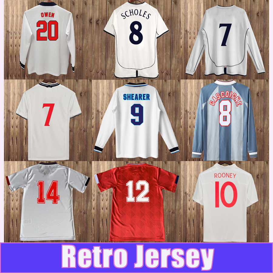 1989 2012 England SHEARER Mens Retro Soccer Jerseys OWEN SOUTHGATE SHERINGHAM SCHOLES GERRARD GASCOIGNE Home Away GK Vintage Football Shirts-image-975797454